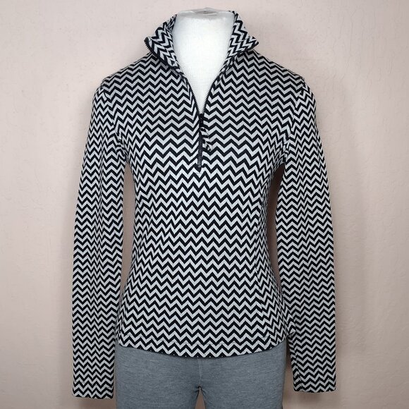 Tops - Black & White Long Sleeve Quarter Zip Mock Neck